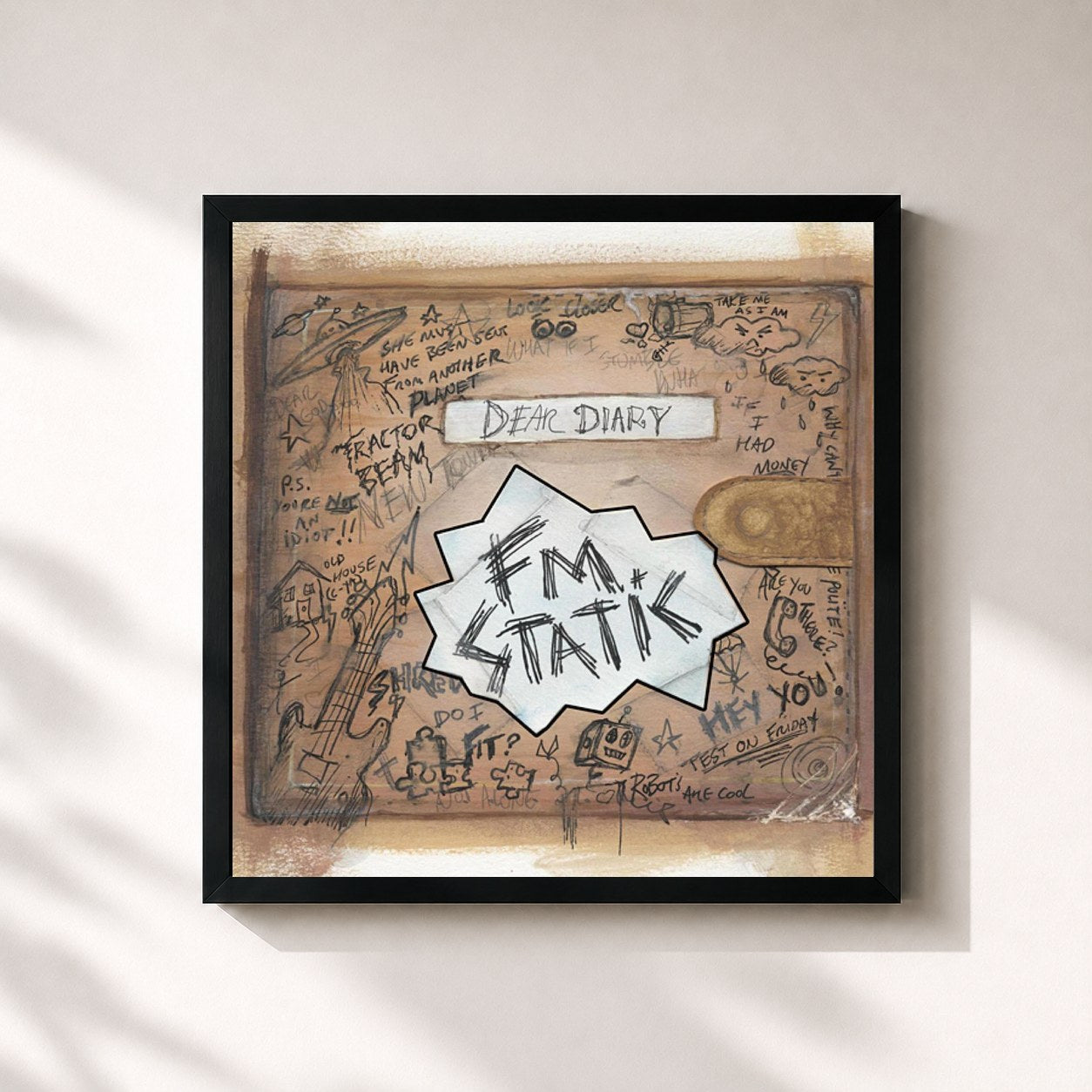 #noir Tableau carré de l'album Dear Diary de FM Static, cadre noir 32x32 cm