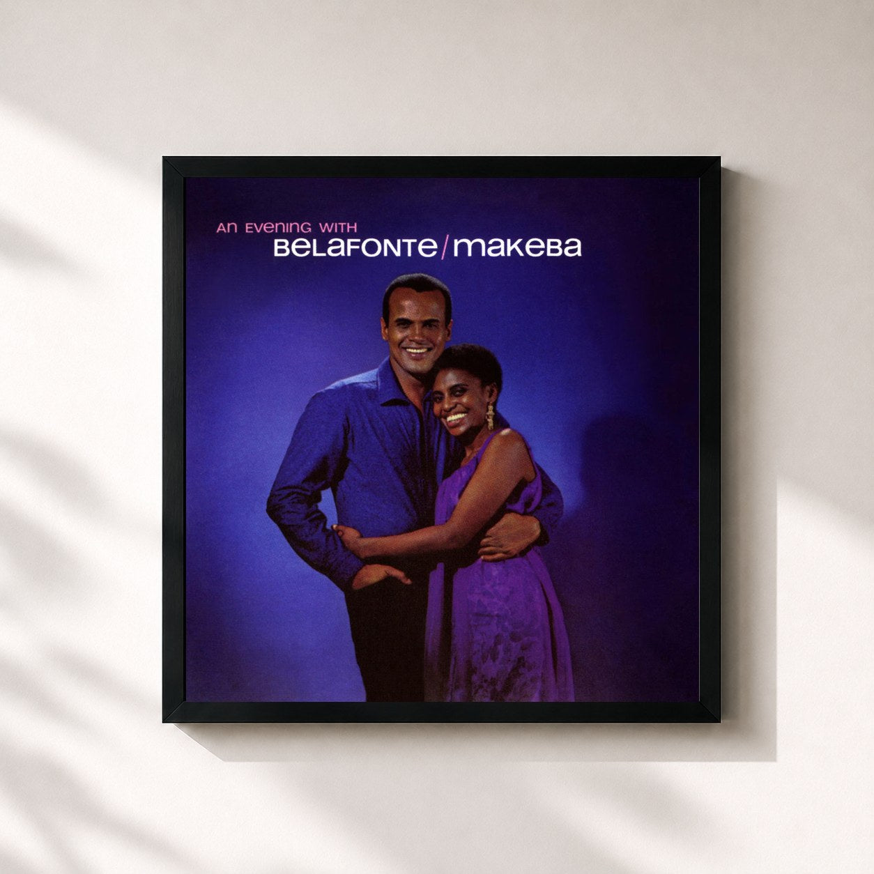 #noir Tableau carré de l'album An Evening With Belafonte/Makeba de Harry Belafonte, cadre noir 32x32 cm