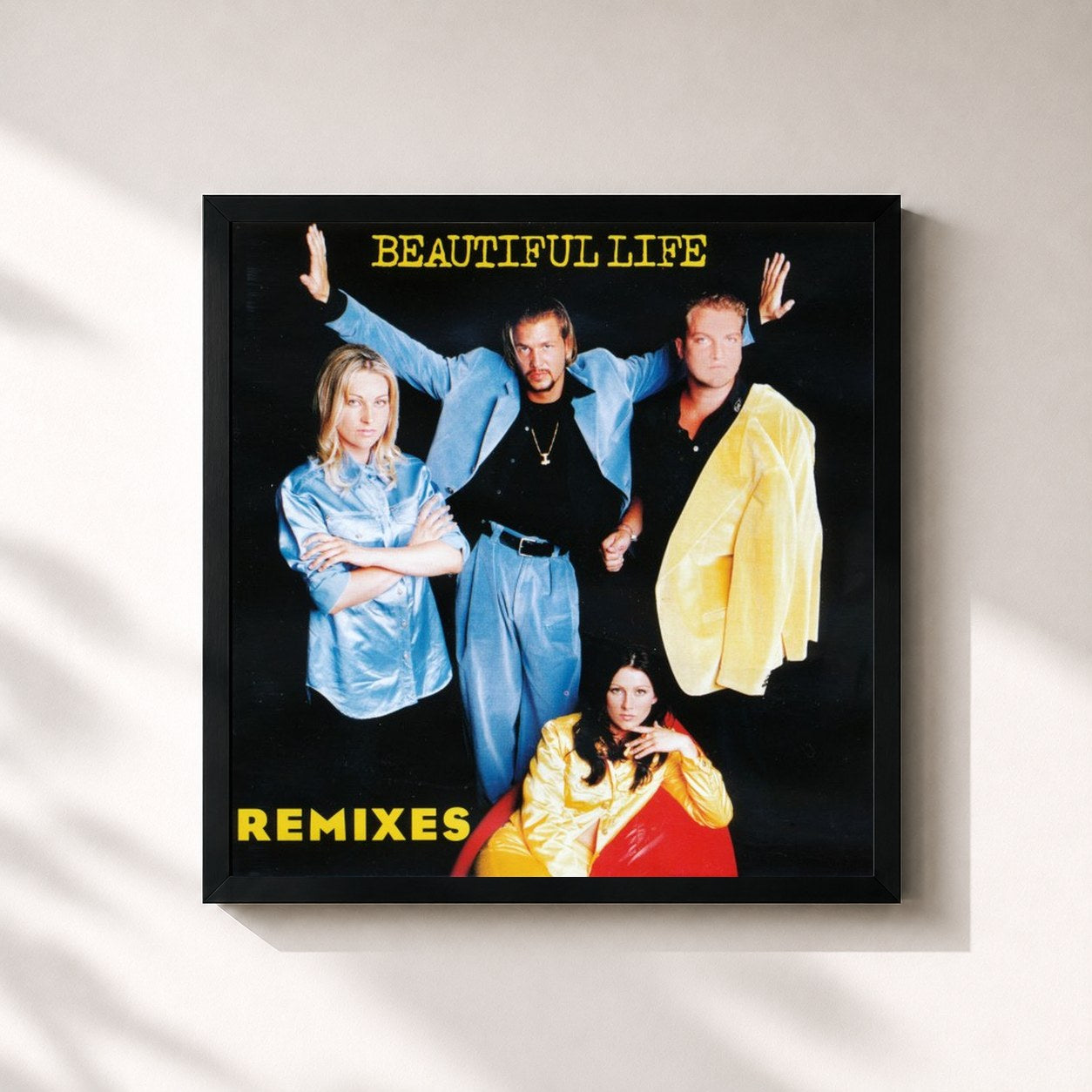 #noir Tableau carré de l'album Beautiful Life (The Remixes) de Ace of Base, cadre noir 32x32 cm