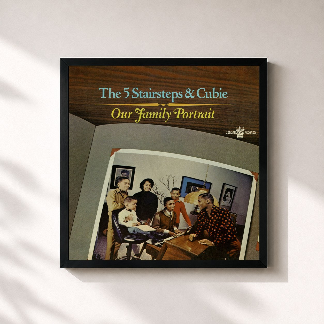 #noir Tableau carré de l'album Our Family Portrait de The Five Stairsteps, cadre noir 32x32 cm