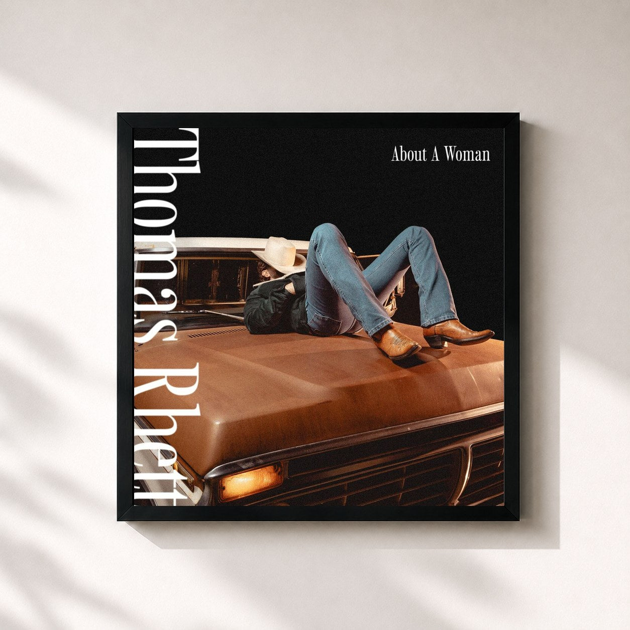 #noir Tableau carré de l'album About A Woman de Thomas Rhett, cadre noir 32x32 cm