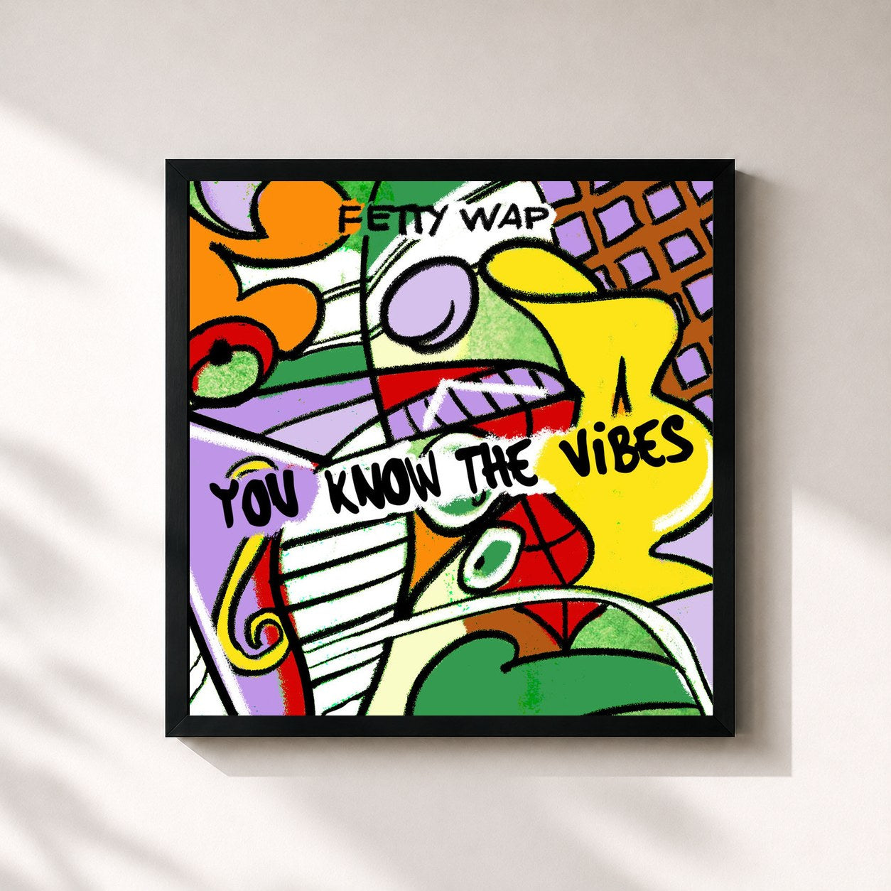 #noir Tableau carré de l'album You Know The Vibes de Fetty Wap, cadre noir 32x32 cm