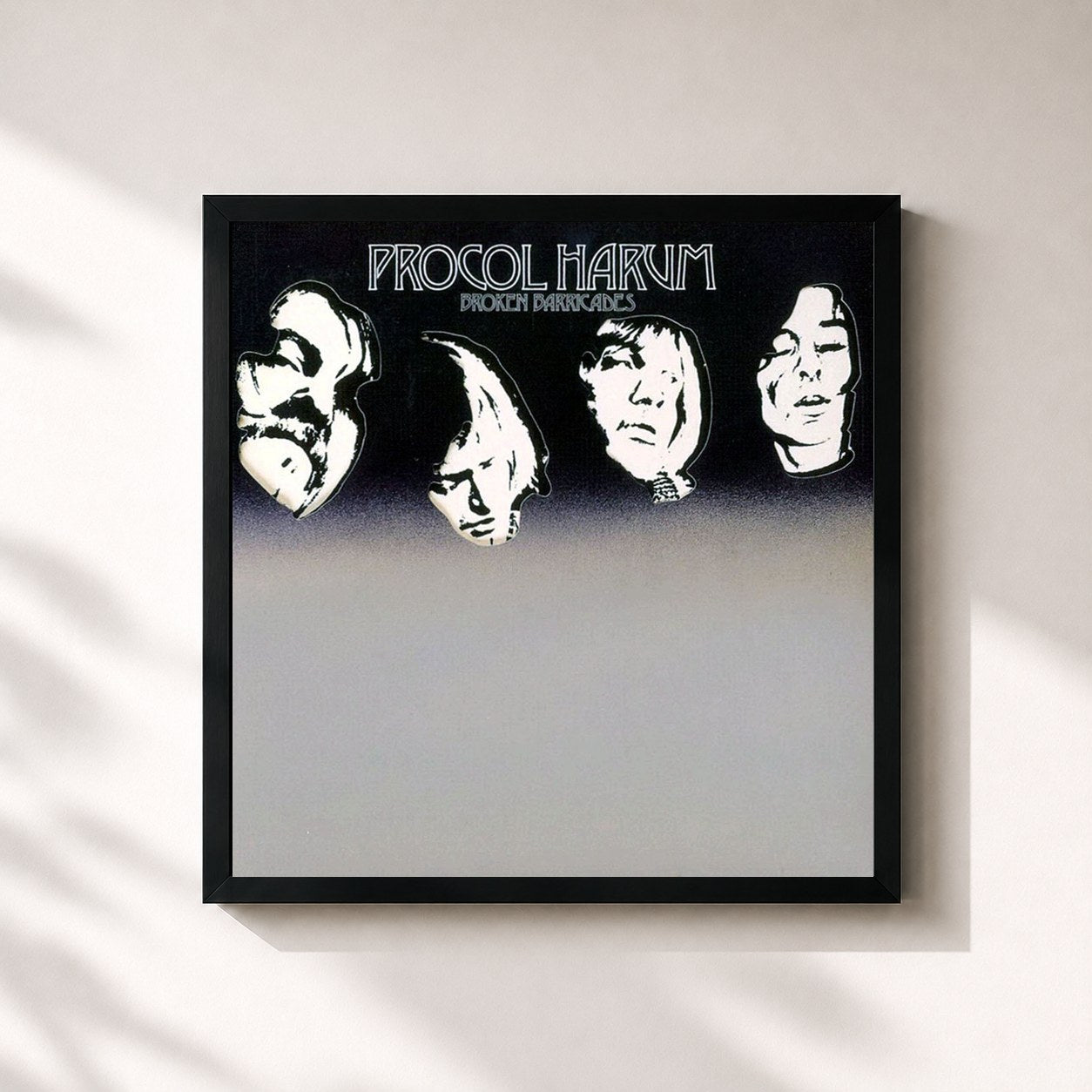 #noir Tableau carré de l'album Broken Barricades de Procol Harum, cadre noir 32x32 cm