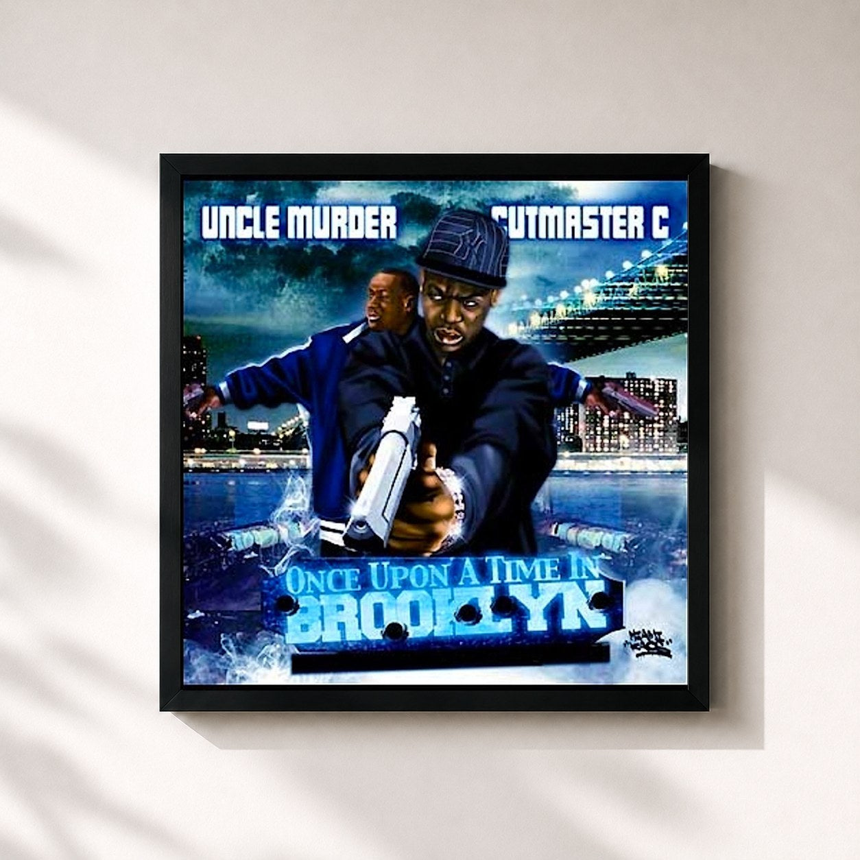 #noir Tableau carré de l'album Once Upon a Time in Brooklyn de Uncle Murda, cadre noir 32x32 cm