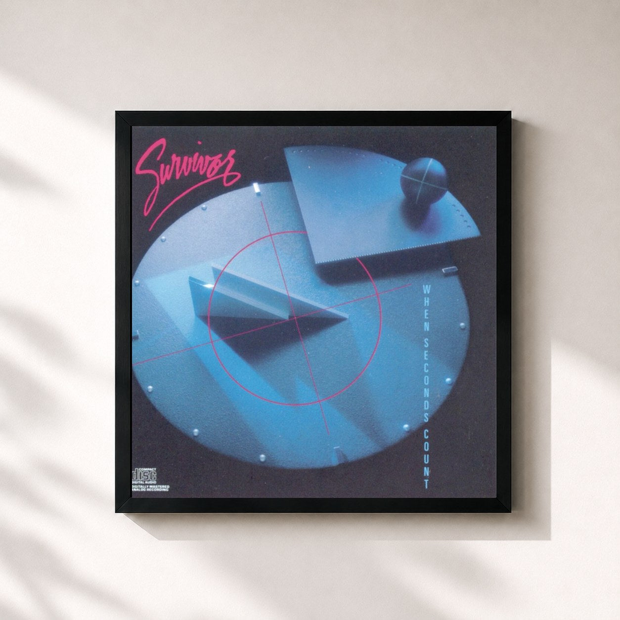 #noir Tableau carré de l'album When Seconds Count de Survivor, cadre noir 32x32 cm