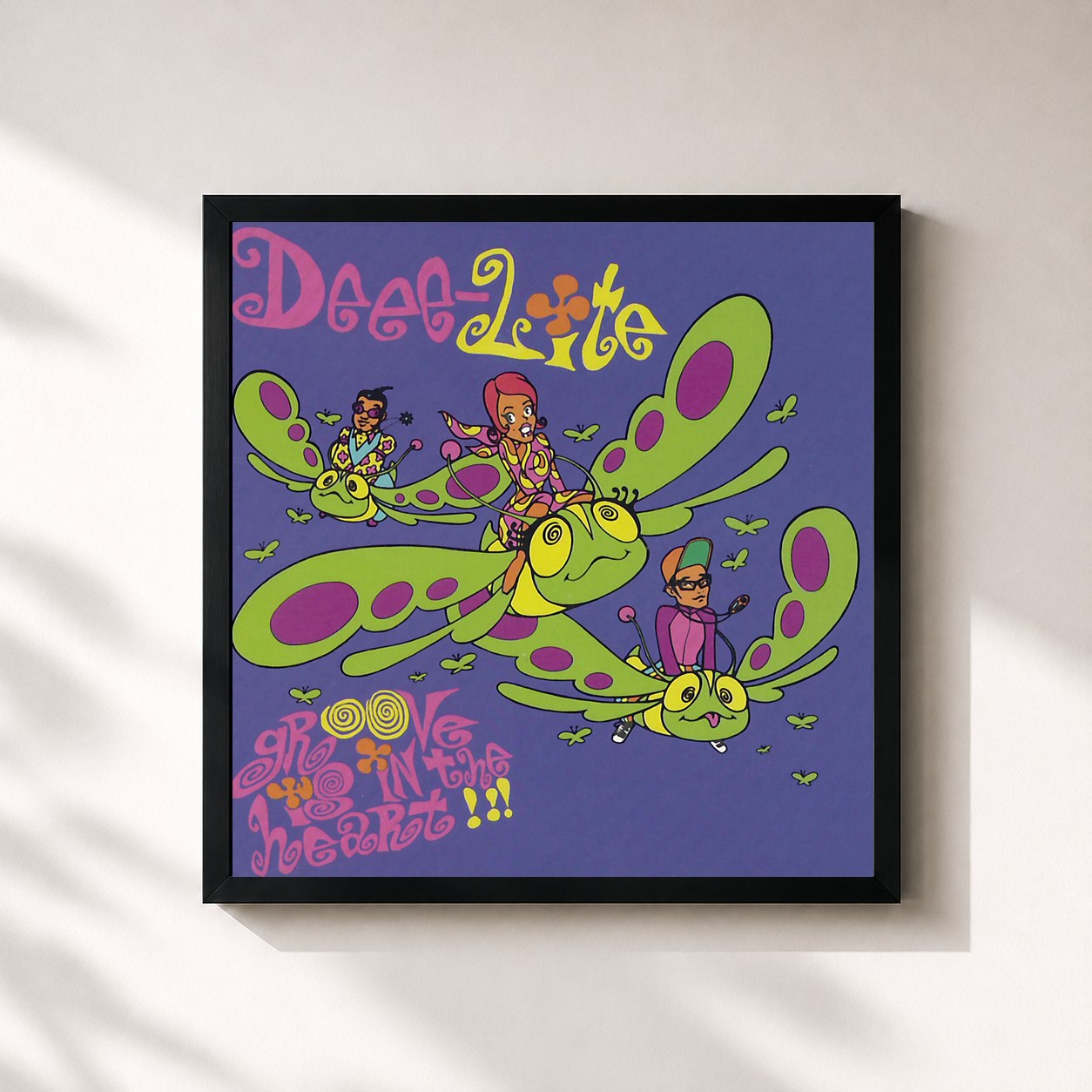 #noir Tableau carré de l'album Groove Is in the Heart de Deee-Lite, cadre noir 32x32 cm