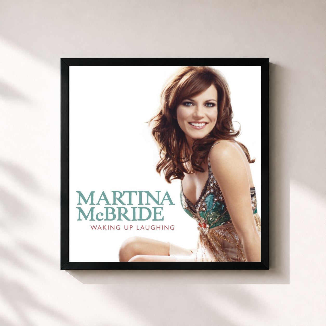 #noir Tableau carré de l'album Waking Up Laughing de Martina McBride, cadre noir 32x32 cm