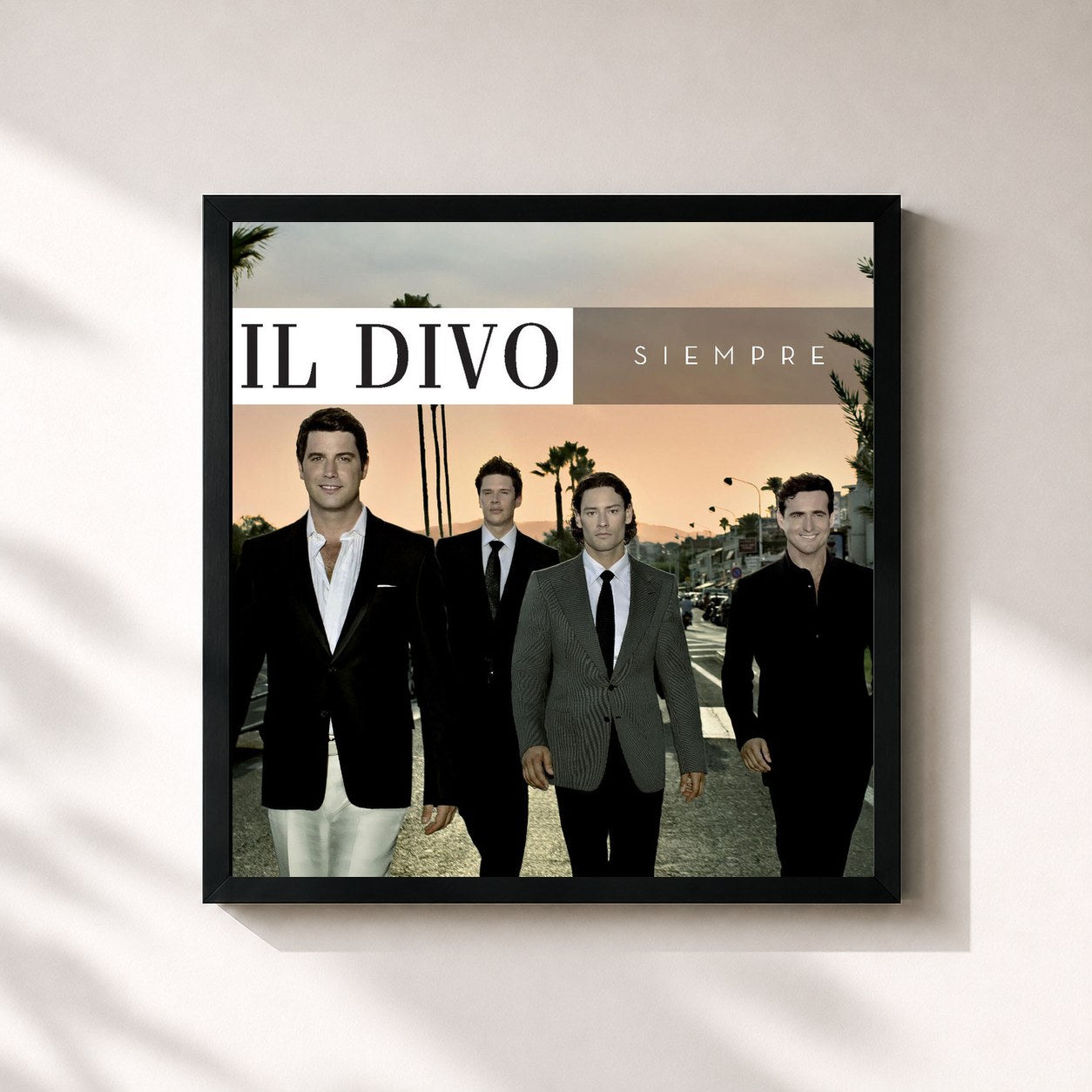 #noir Tableau carré de l'album Siempre de Il Divo, cadre noir 32x32 cm