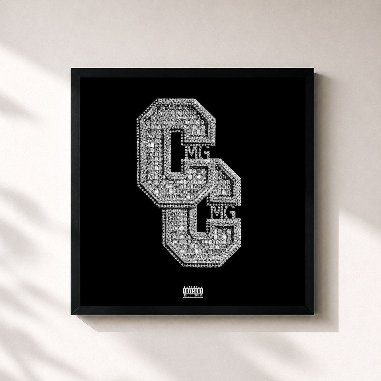 #noir Tableau carré de l'album Gangsta Art 2 de Moneybagg Yo, cadre noir 32x32 cm