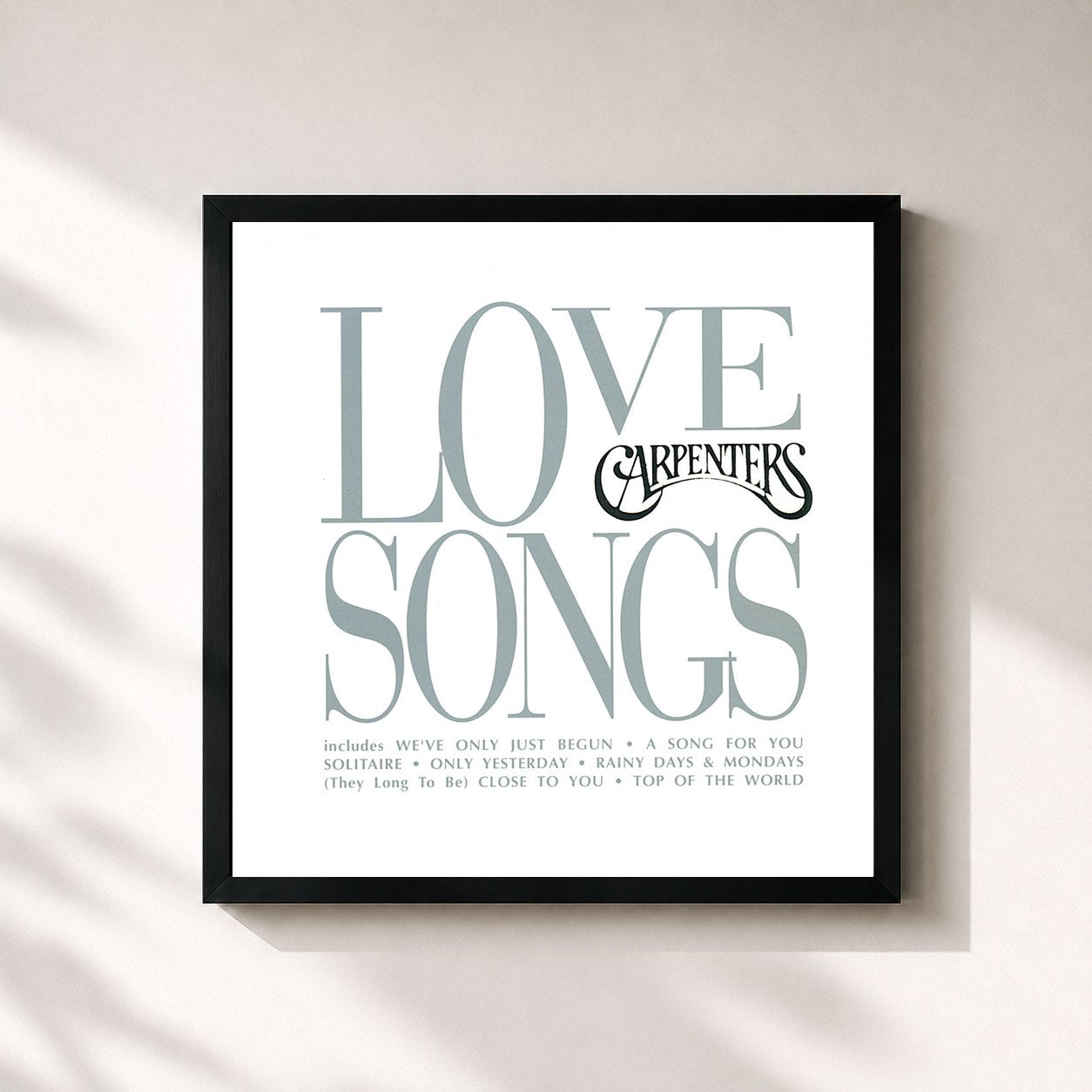 #noir Tableau carré de l'album Love Songs de Carpenters, cadre noir 32x32 cm