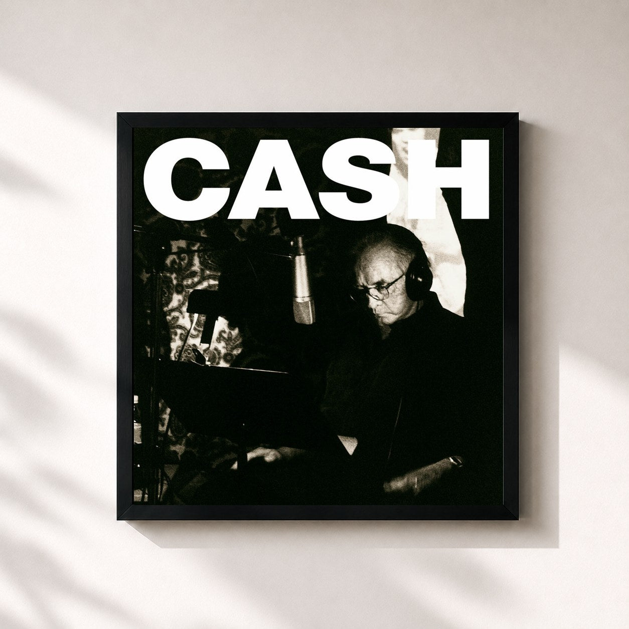#noir Tableau carré de l'album American V: A Hundred Highways de Johnny Cash, cadre noir 32x32 cm