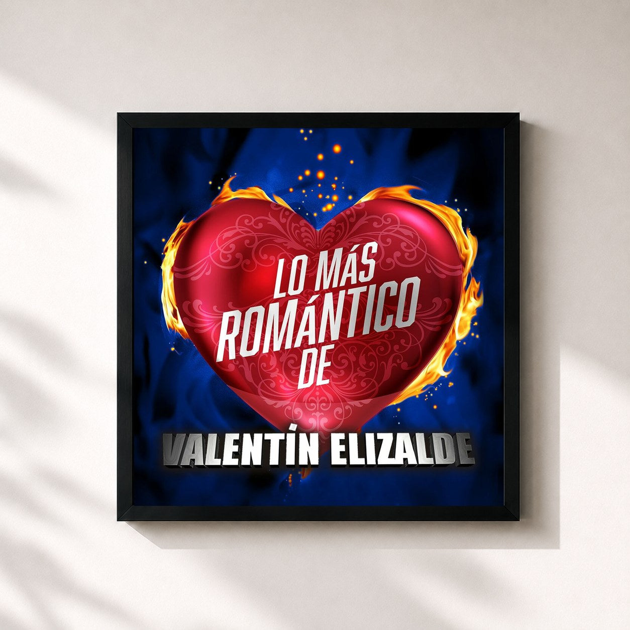 #noir Tableau carré de l'album Lo Más Romántico De de Valentin Elizalde, cadre noir 32x32 cm
