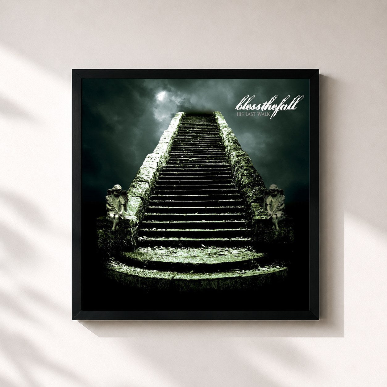 #noir Tableau carré de l'album His Last Walk de Blessthefall, cadre noir 32x32 cm