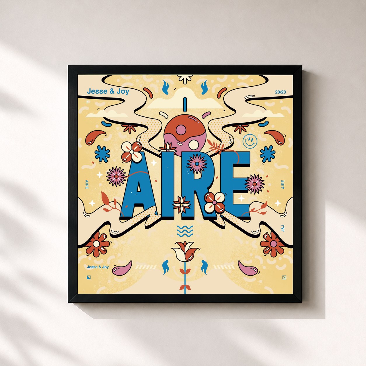 #noir Tableau carré de l'album Aire (Versión Día) de Jesse & Joy, cadre noir 32x32 cm