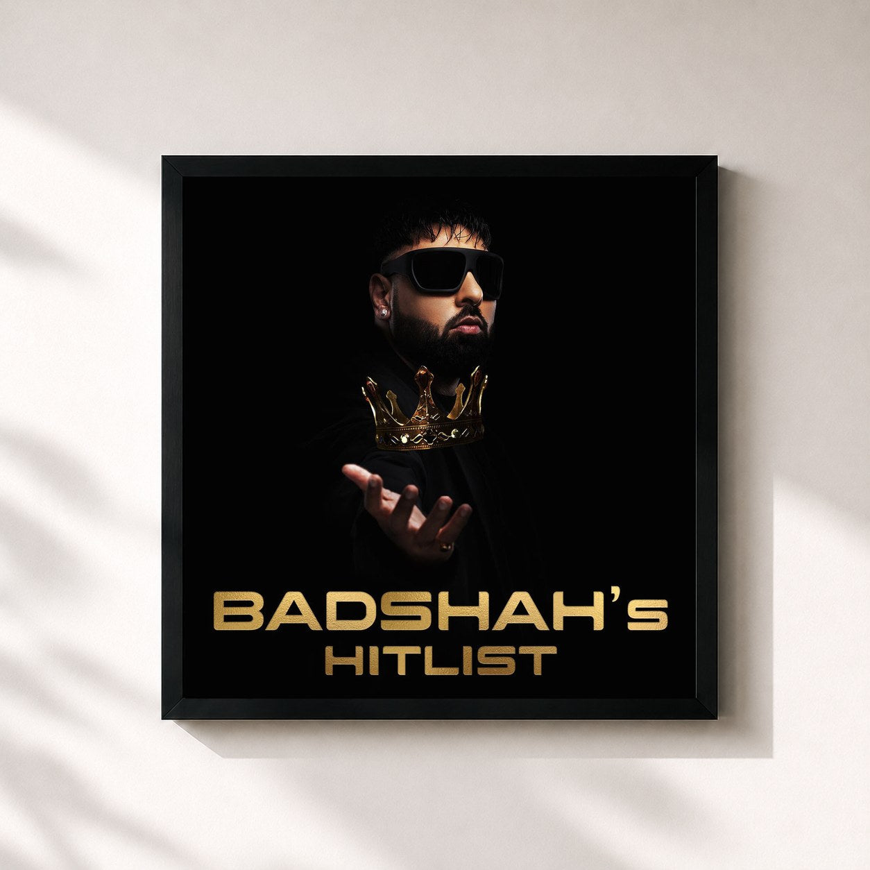 #noir Tableau carré de l'album BADSHAH's HITLIST de Badshah, cadre noir 32x32 cm