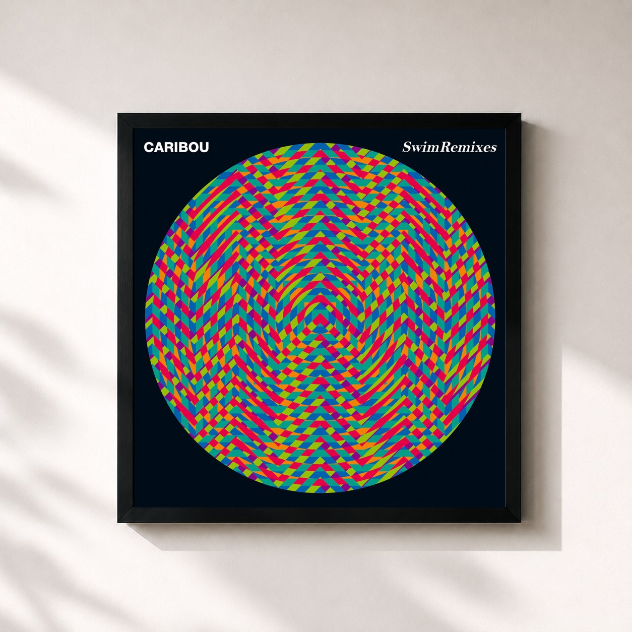 #noir Tableau carré de l'album Swim Remixes de Caribou, cadre noir 32x32 cm