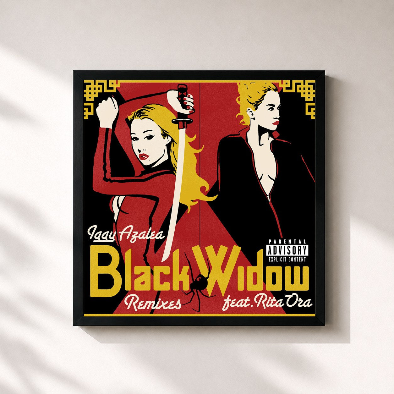 #noir Tableau carré de l'album Black Widow (Remixes) de Iggy Azalea, cadre noir 32x32 cm