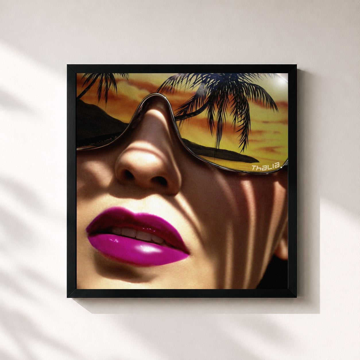 #noir Tableau carré de l'album Lunada de Thalia, cadre noir 32x32 cm