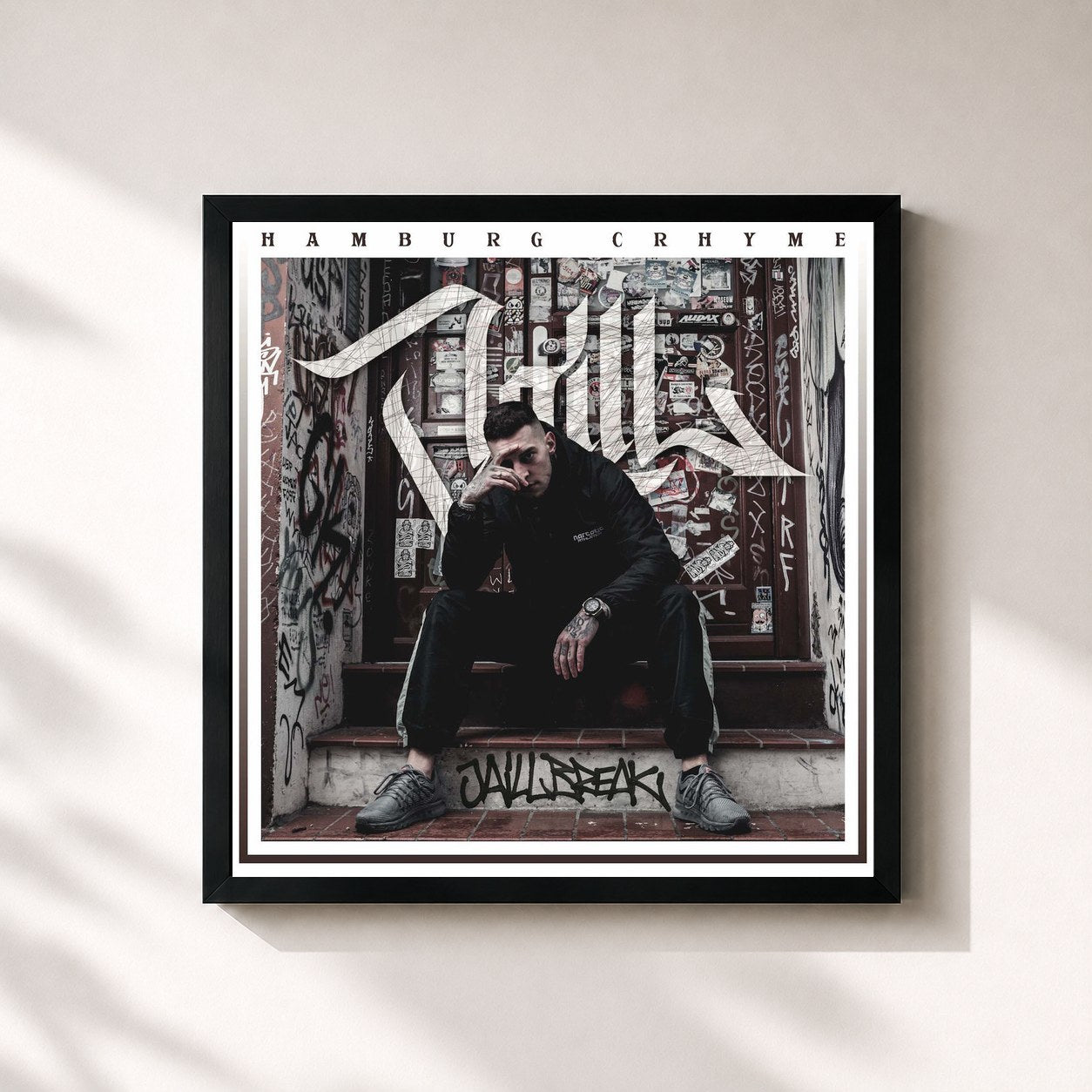 #noir Tableau carré de l'album Jaillbreak de Jaill, cadre noir 32x32 cm
