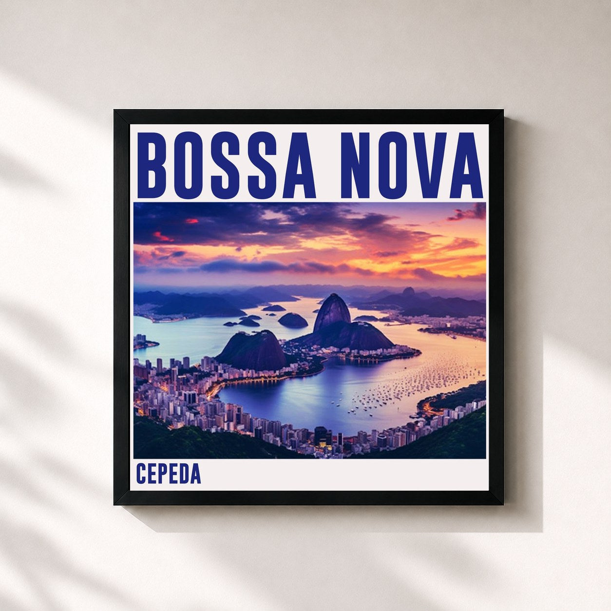 #noir Tableau carré de l'album Bossa Nova de Cepeda, cadre noir 32x32 cm
