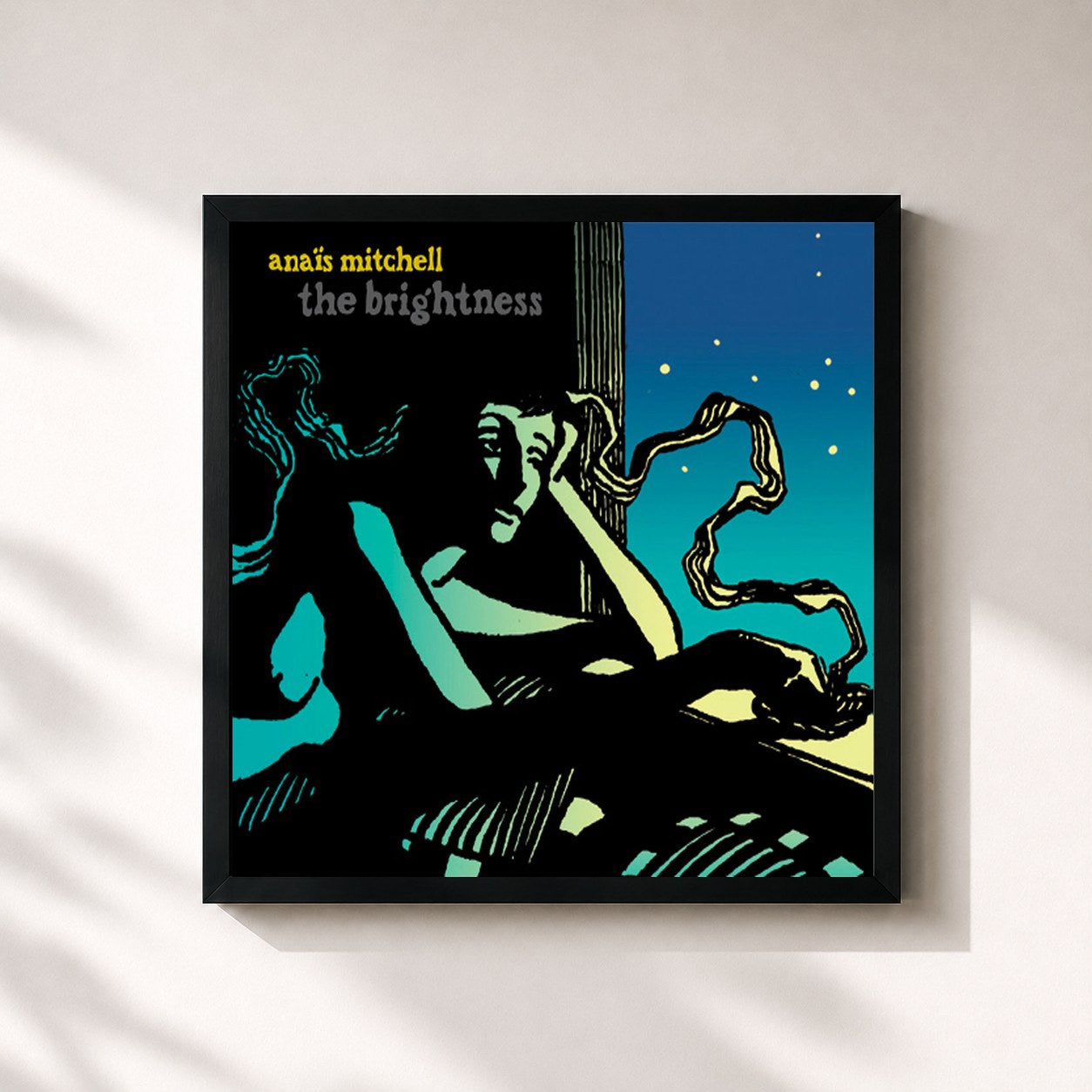 #noir Tableau carré de l'album The Brightness de Anais Mitchell, cadre noir 32x32 cm