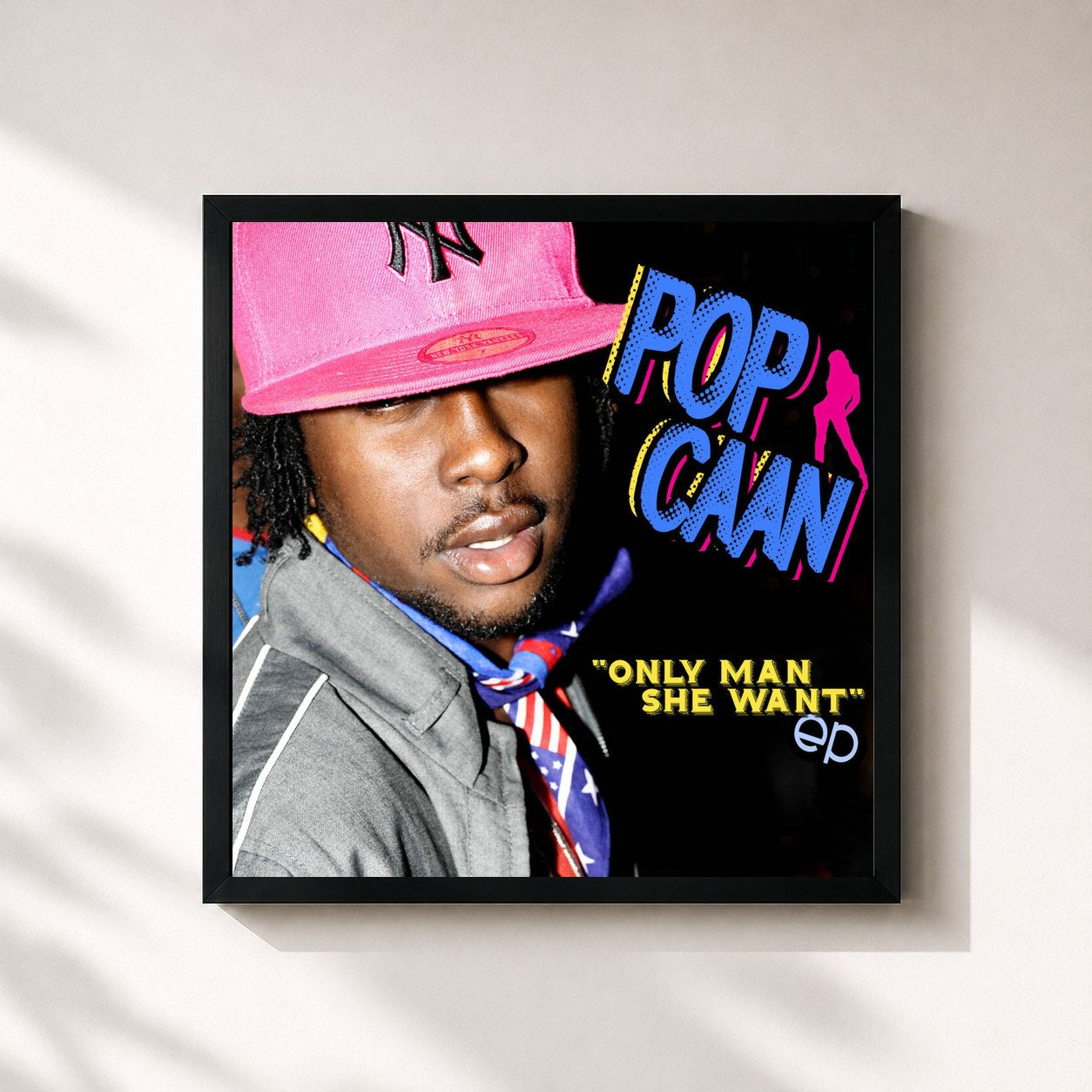 #noir Tableau carré de l'album Only Man She Want - EP de Popcaan, cadre noir 32x32 cm