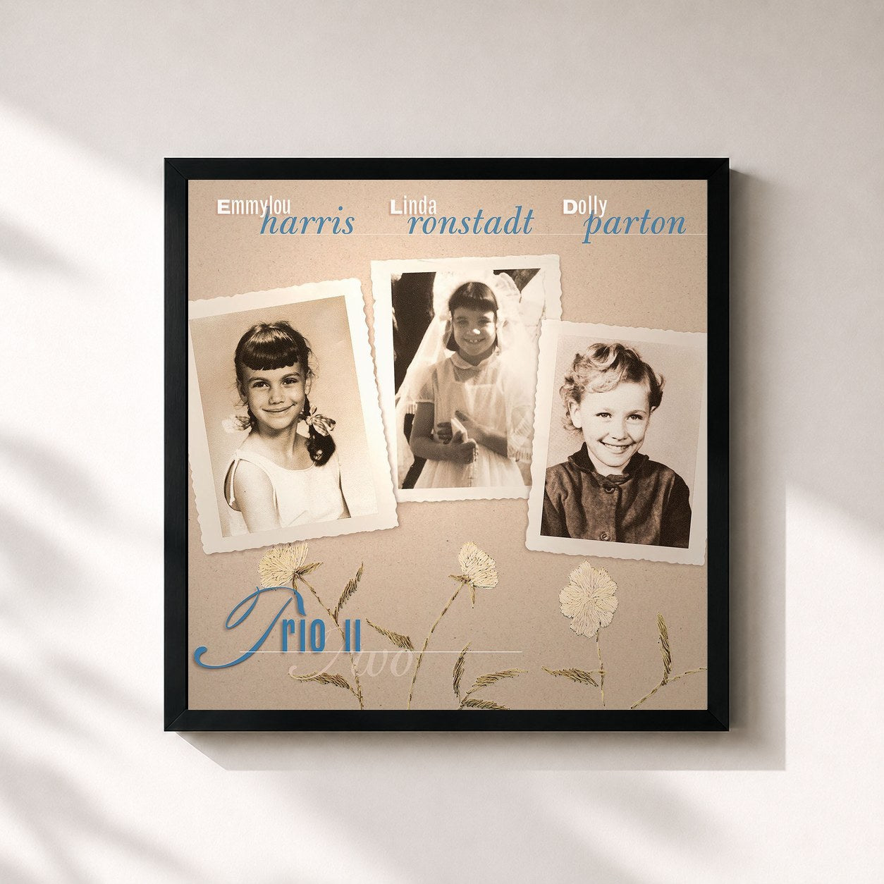 #noir Tableau carré de l'album Trio II (2016 Remaster) de Dolly Parton, cadre noir 32x32 cm