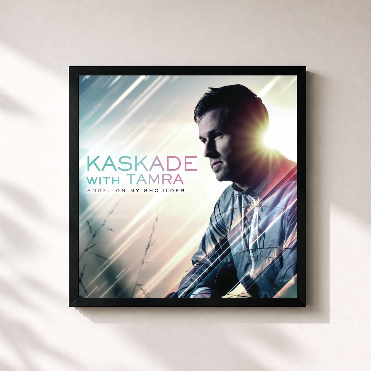 #noir Tableau carré de l'album Angel on My Shoulder de Kaskade, cadre noir 32x32 cm