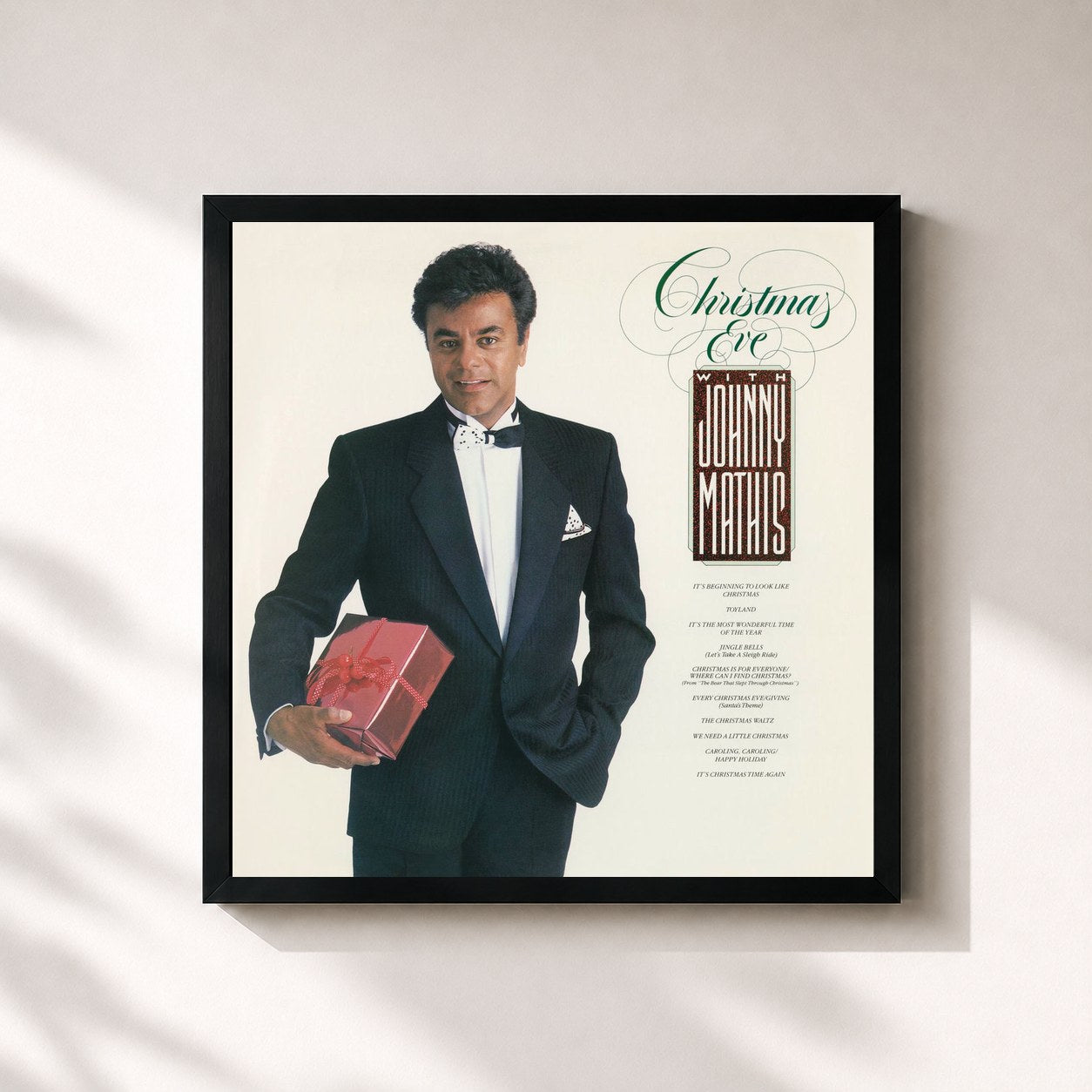 #noir Tableau carré de l'album Christmas Eve With Johnny Mathis de Johnny Mathis, cadre noir 32x32 cm