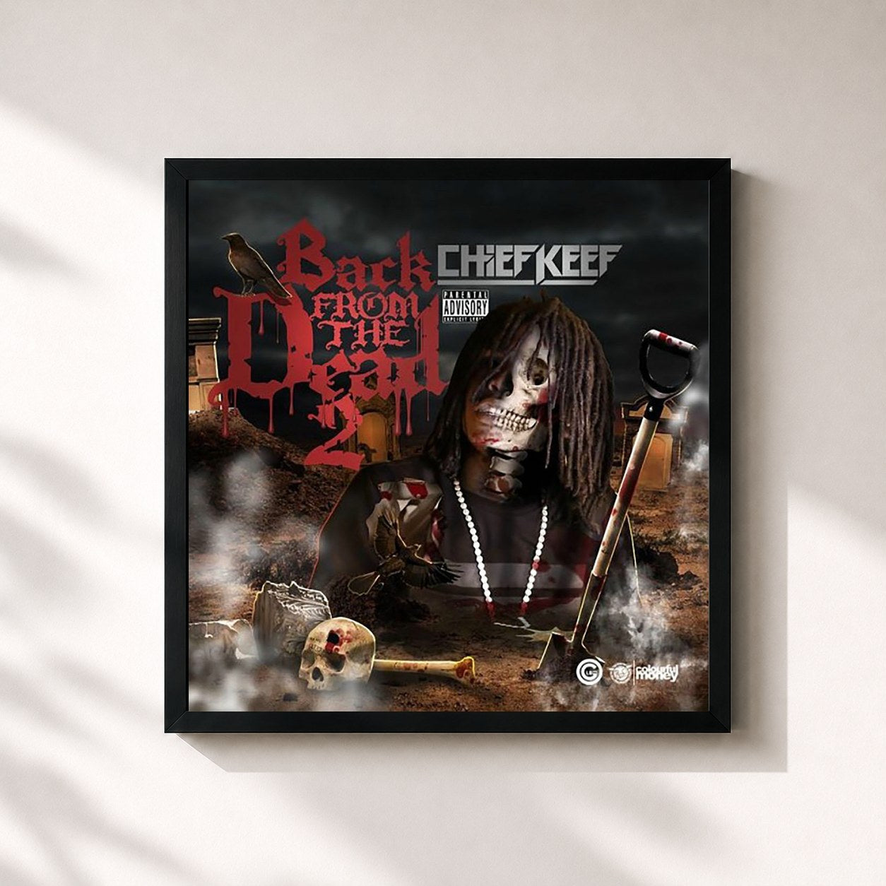 #noir Tableau carré de l'album Back from the Dead 2 de Chief Keef, cadre noir 32x32 cm