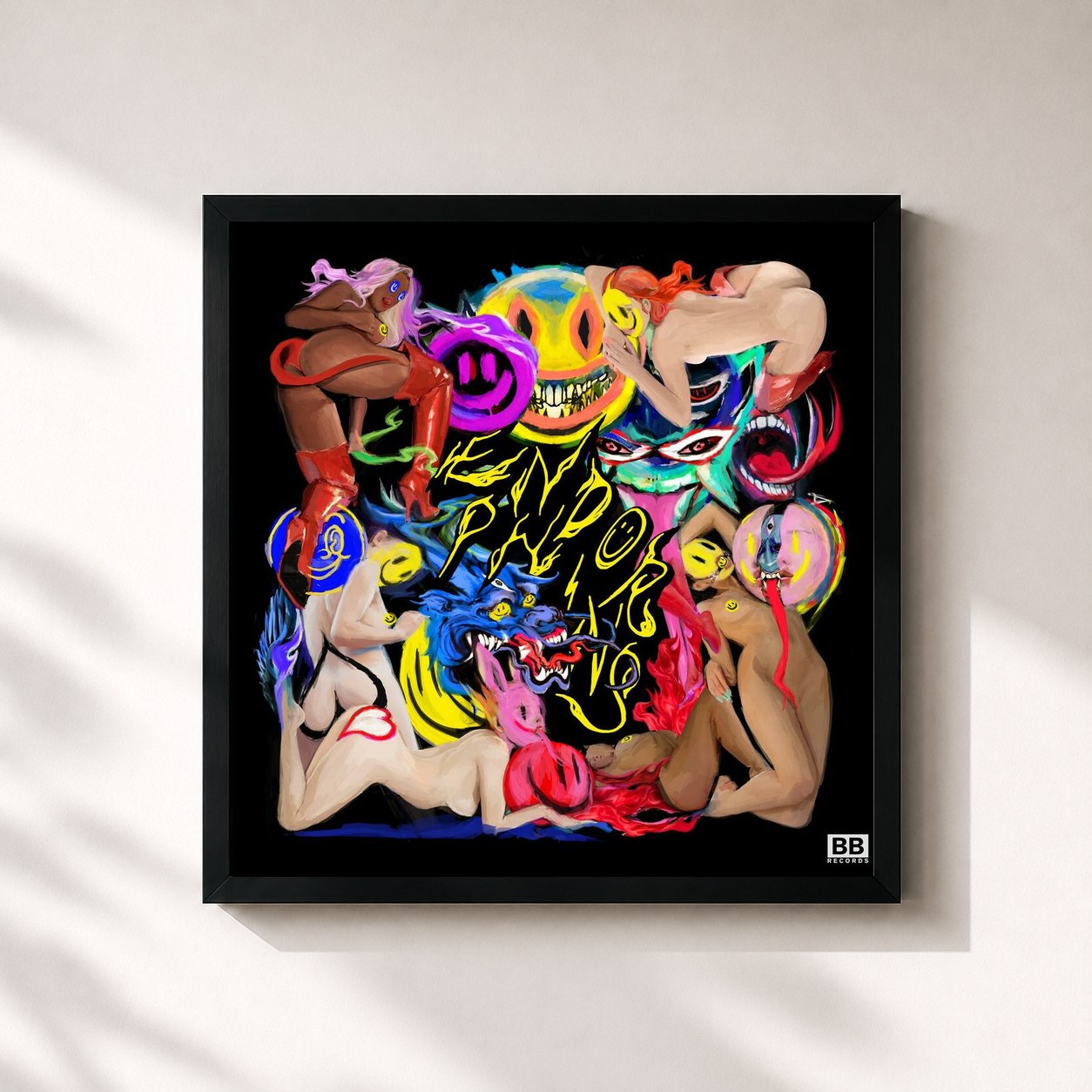 #noir Tableau carré de l'album Endorphins de Octavian, cadre noir 32x32 cm