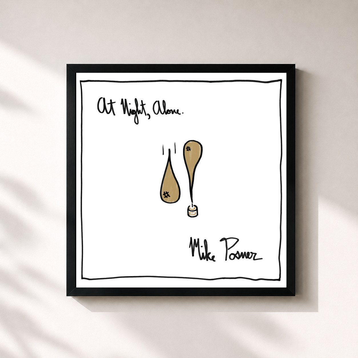#noir Tableau carré de l'album At Night, Alone. de Mike Posner, cadre noir 32x32 cm