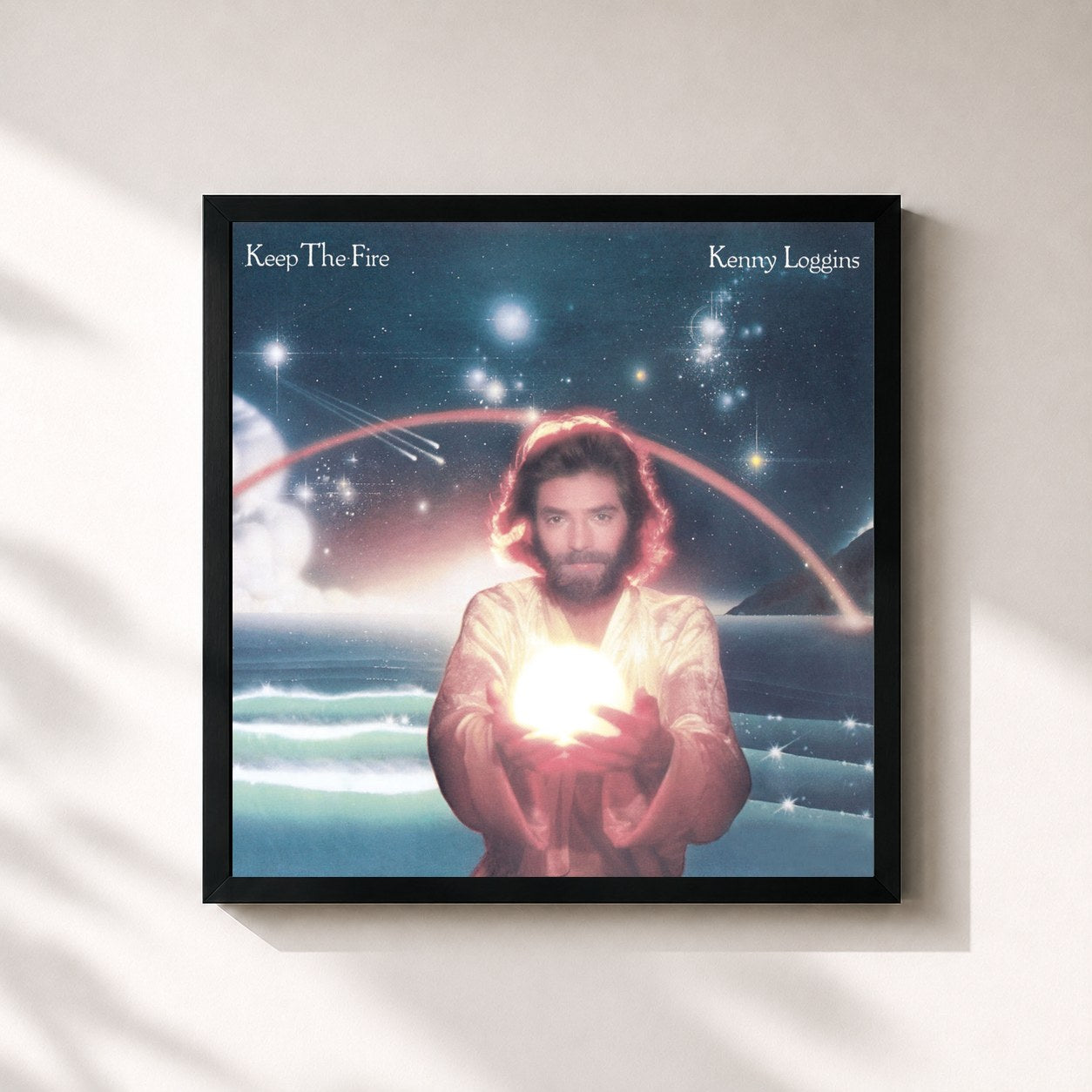 #noir Tableau carré de l'album Keep The Fire de Kenny Loggins, cadre noir 32x32 cm