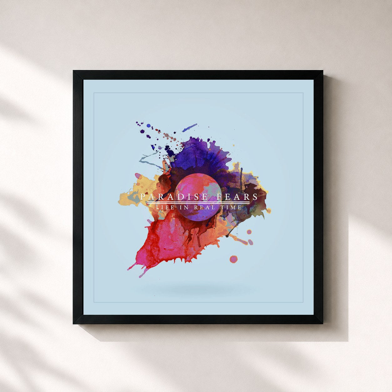#noir Tableau carré de l'album Life In Real Time de Paradise Fears, cadre noir 32x32 cm