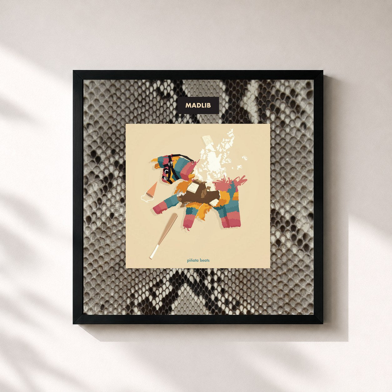 #noir Tableau carré de l'album Piñata Beats de Freddie Gibbs, cadre noir 32x32 cm