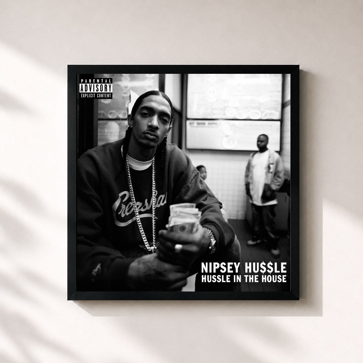#noir Tableau carré de l'album Hussle in the House de Nipsey Hussle, cadre noir 32x32 cm
