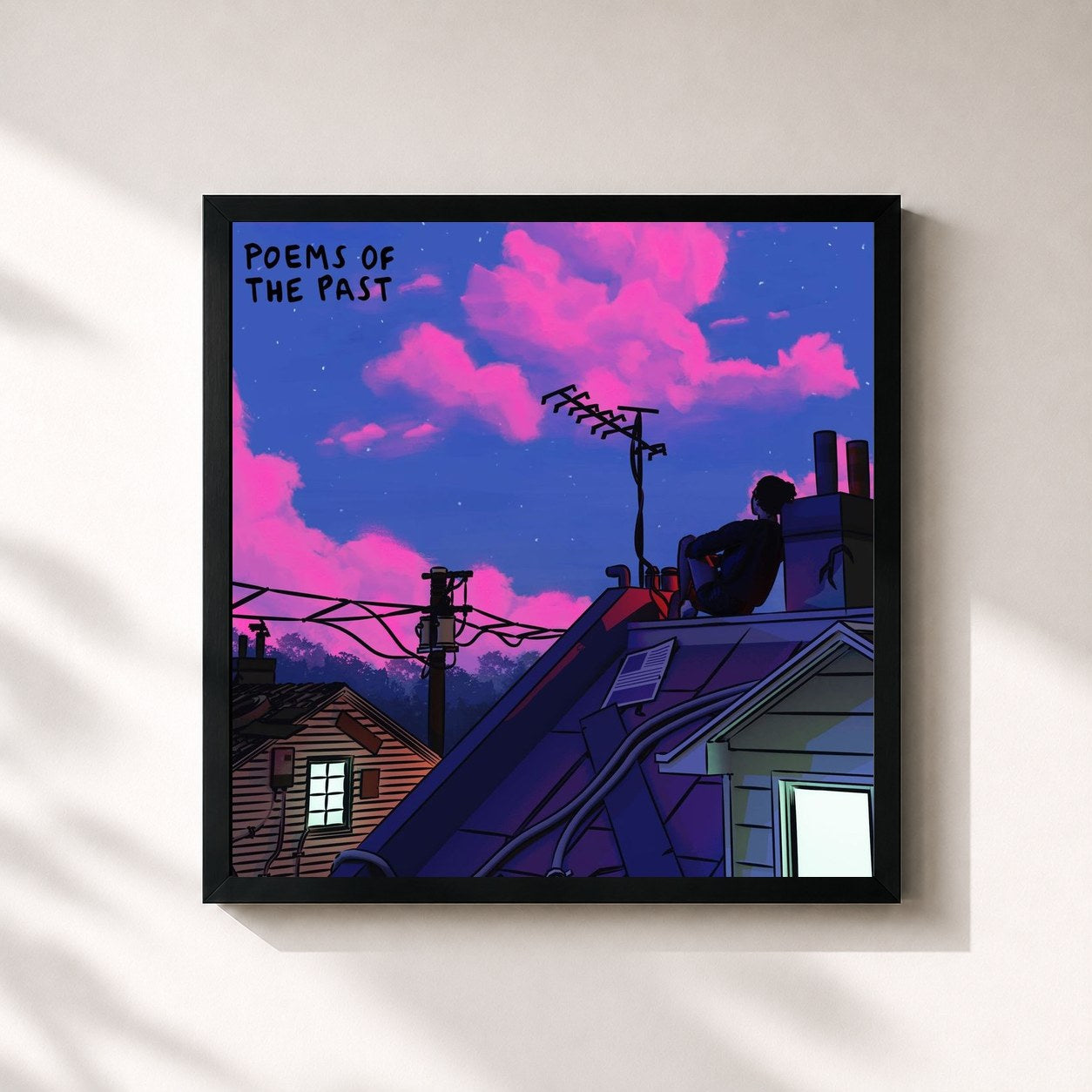 #noir Tableau carré de l'album poems of the past de Powfu, cadre noir 32x32 cm