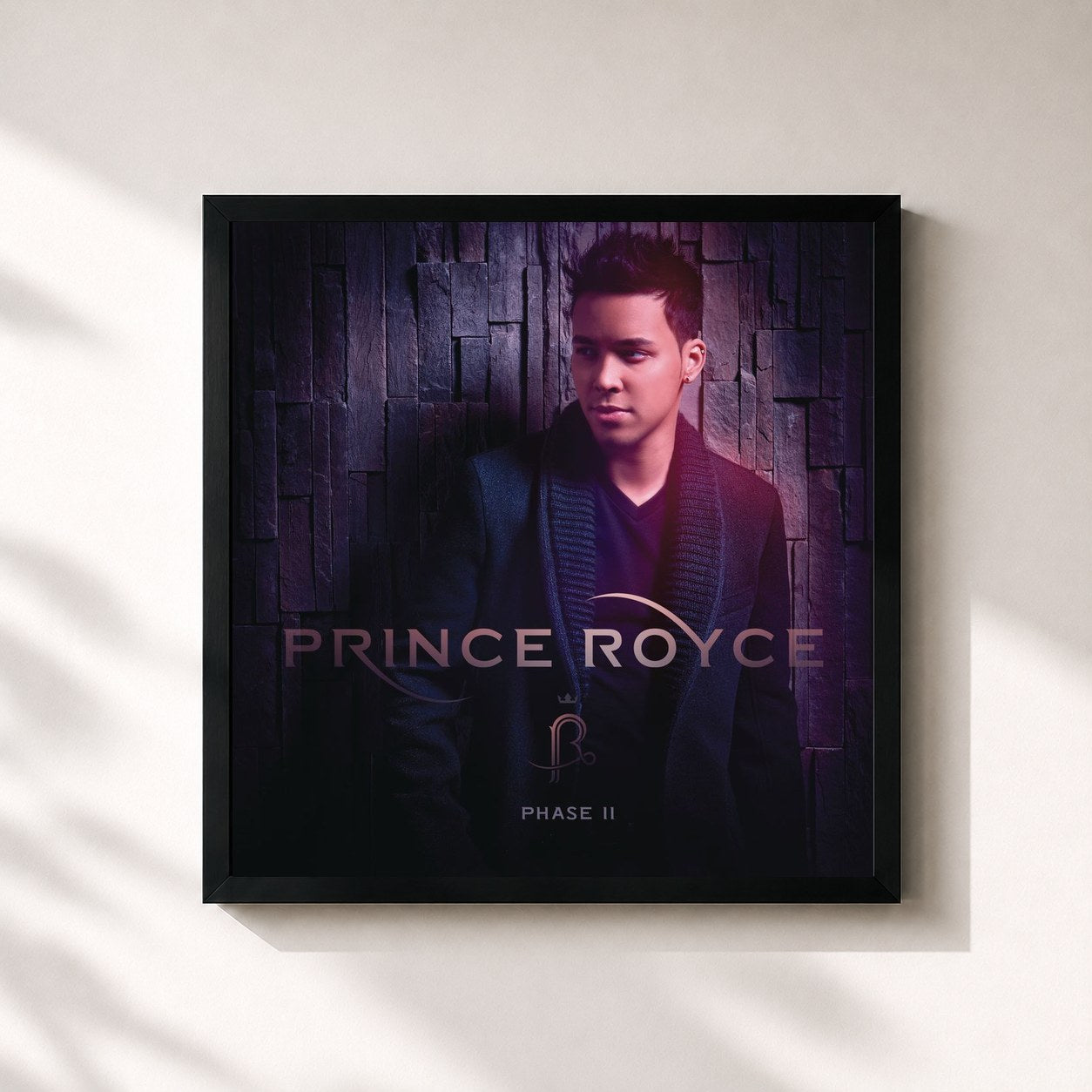 #noir Tableau carré de l'album Phase II de Prince Royce, cadre noir 32x32 cm