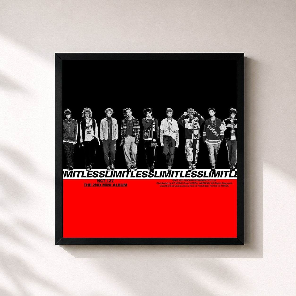 #noir Tableau carré de l'album NCT#127 LIMITLESS - The 2nd Mini Album de NCT 127, cadre noir 32x32 cm