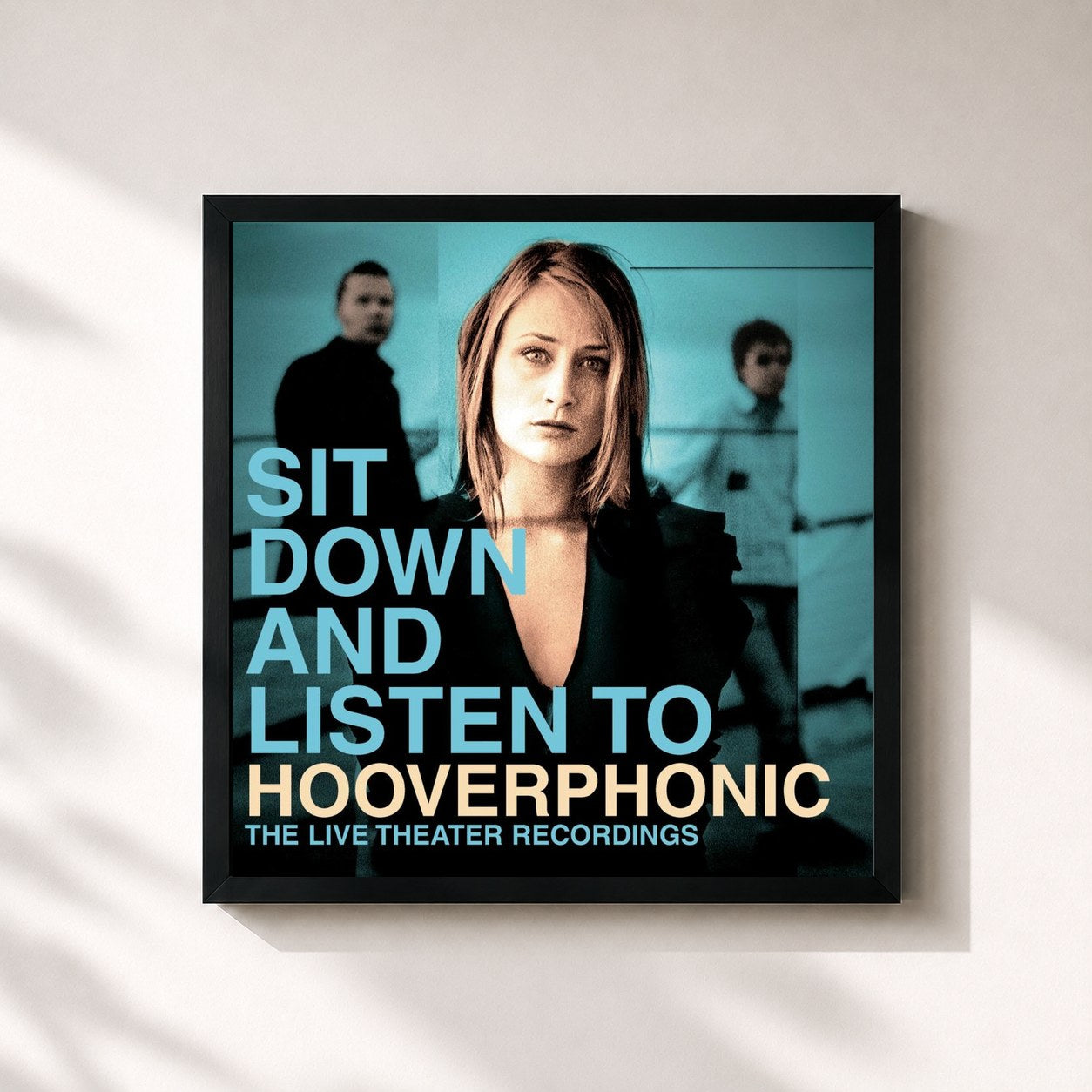 #noir Tableau carré de l'album Sit Down And Listen To de Hooverphonic, cadre noir 32x32 cm