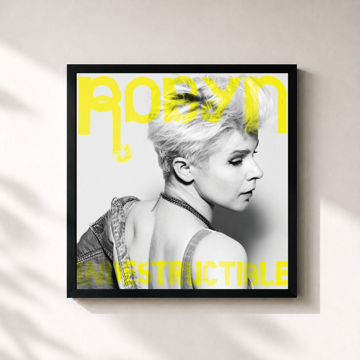 #noir Tableau carré de l'album Indestructible de Robyn, cadre noir 32x32 cm