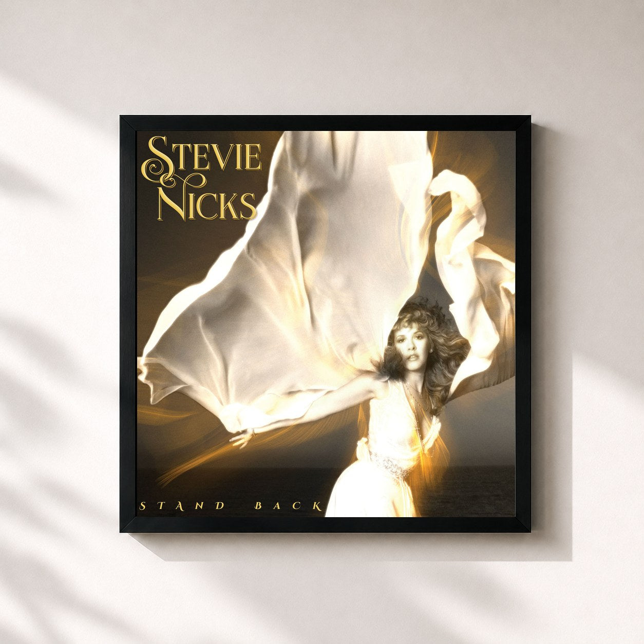 #noir Tableau carré de l'album Stand Back de Stevie Nicks, cadre noir 32x32 cm