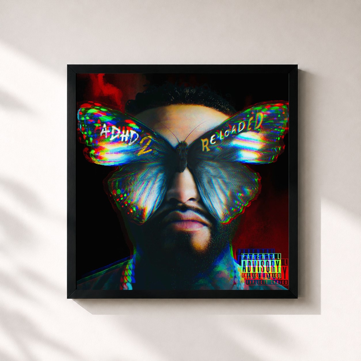 #noir Tableau carré de l'album ADHD 2 Reloaded de Joyner Lucas, cadre noir 32x32 cm