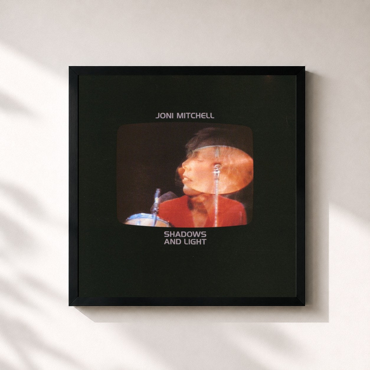 #noir Tableau carré de l'album Shadows and Light de Joni Mitchell, cadre noir 32x32 cm