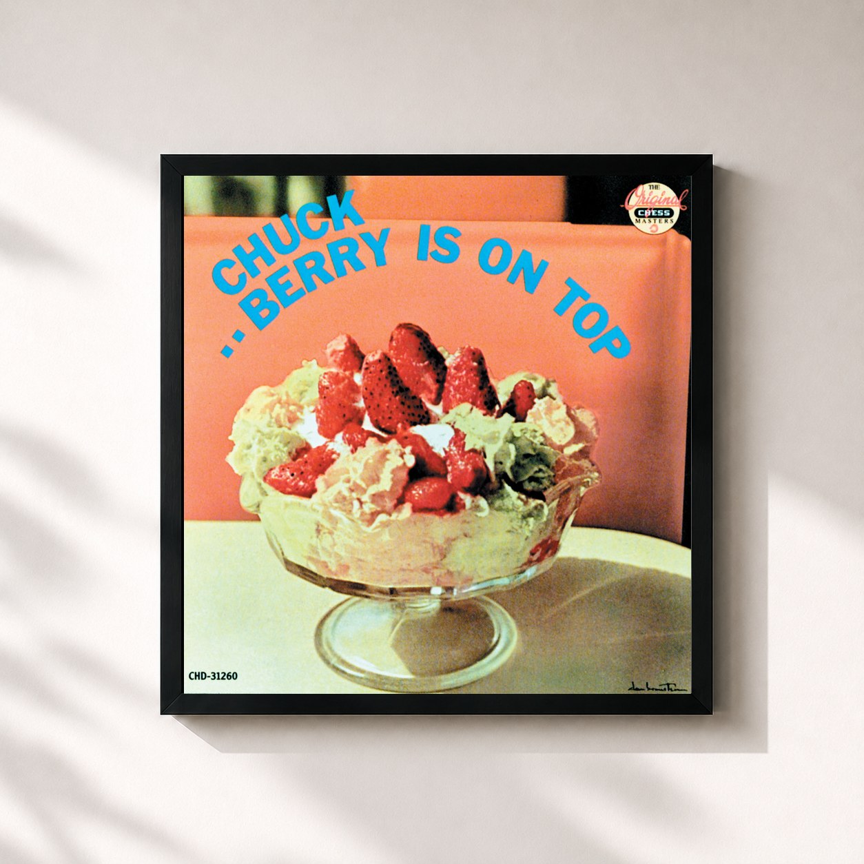 #noir Tableau carré de l'album Berry Is On Top de Chuck Berry, cadre noir 32x32 cm