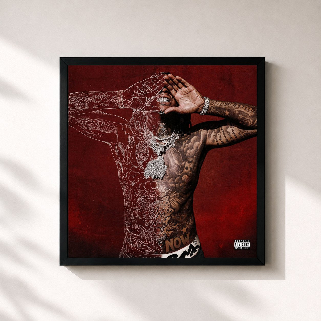 #noir Tableau carré de l'album SPEAK NOW de Moneybagg Yo, cadre noir 32x32 cm