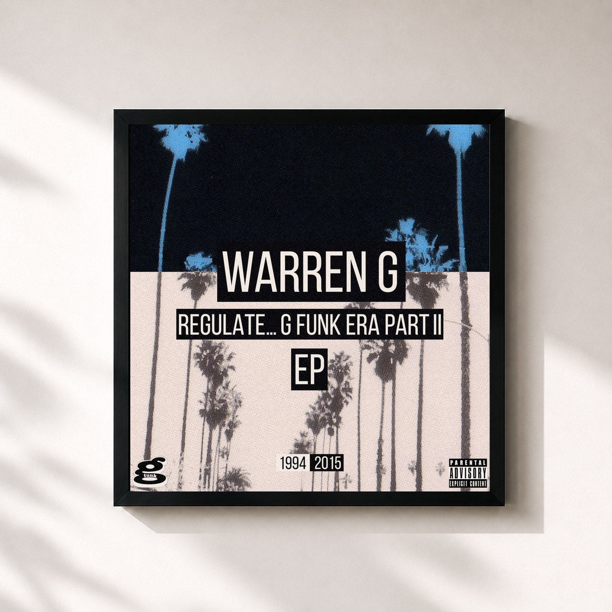 #noir Tableau carré de l'album Regulate... G Funk Era Part II The EP de Warren G, cadre noir 32x32 cm