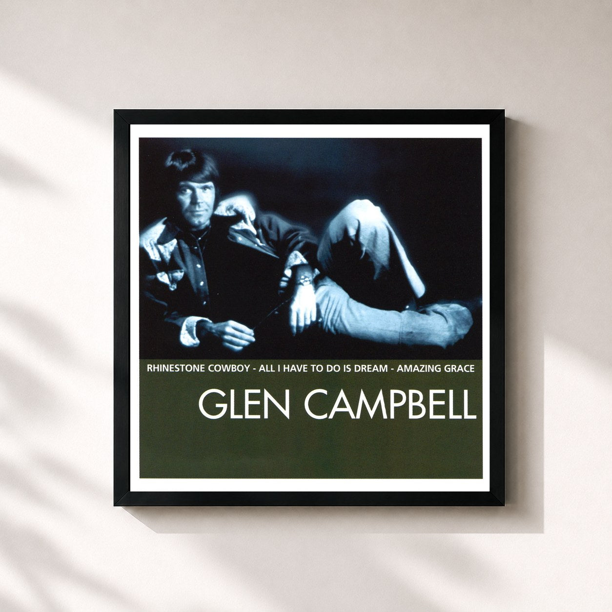 #noir Tableau carré de l'album Essential de Glen Campbell, cadre noir 32x32 cm