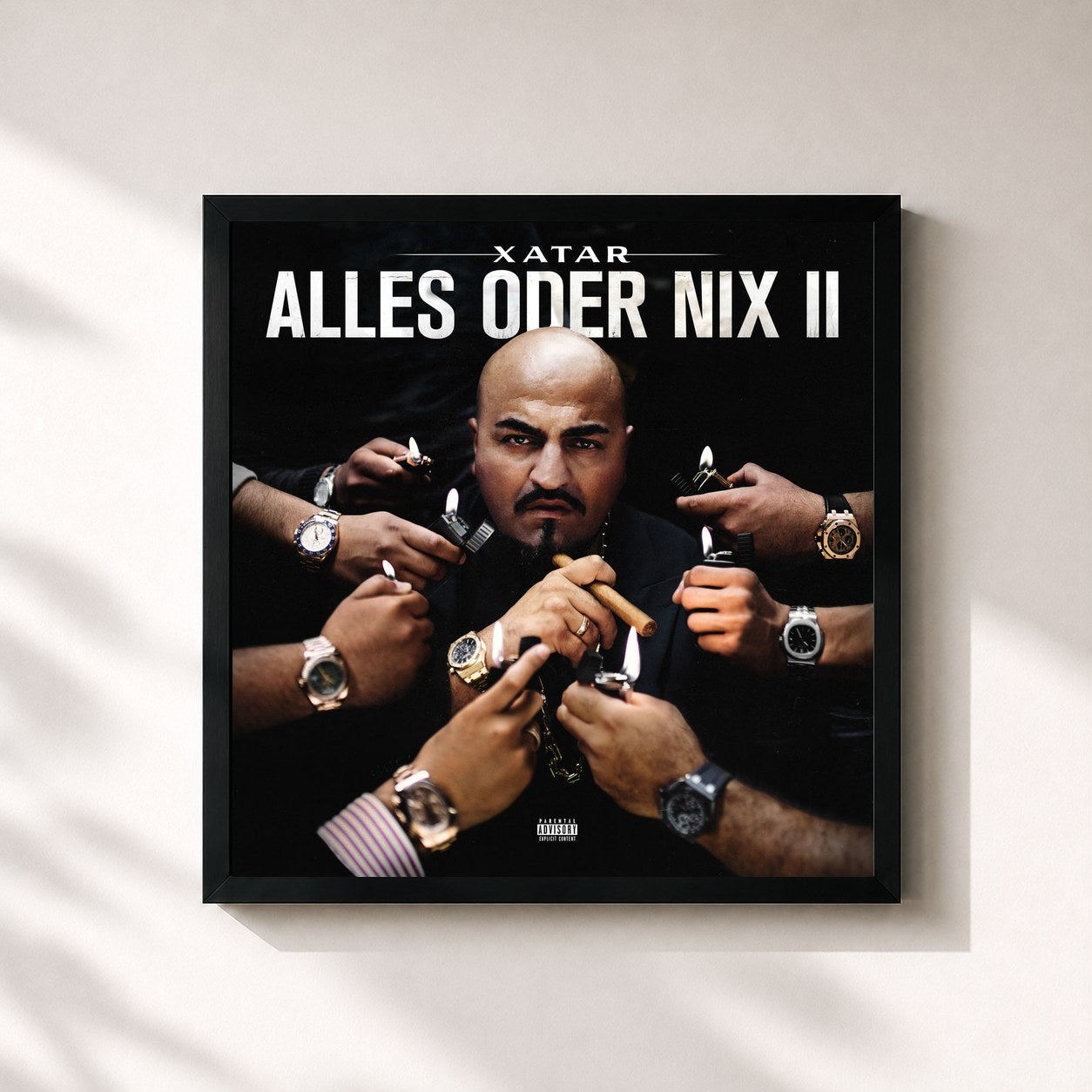 #noir Tableau carré de l'album ALLES ODER NIX II de Xatar, cadre noir 32x32 cm