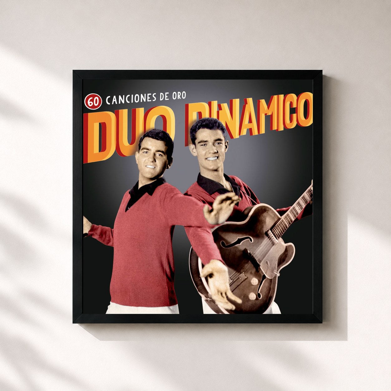 #noir Tableau carré de l'album 60 Canciones de Oro de Duo Dinamico, cadre noir 32x32 cm